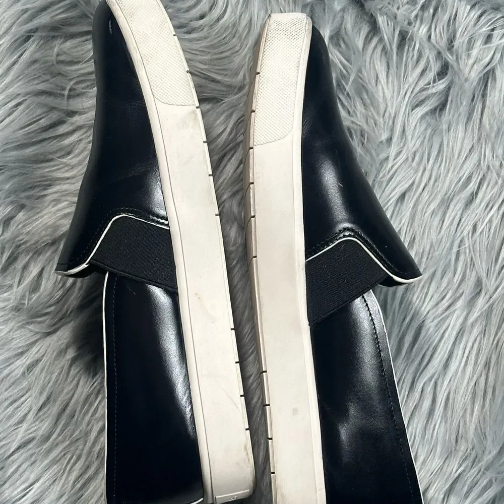 Vince Black Leather Slip-On Loafers